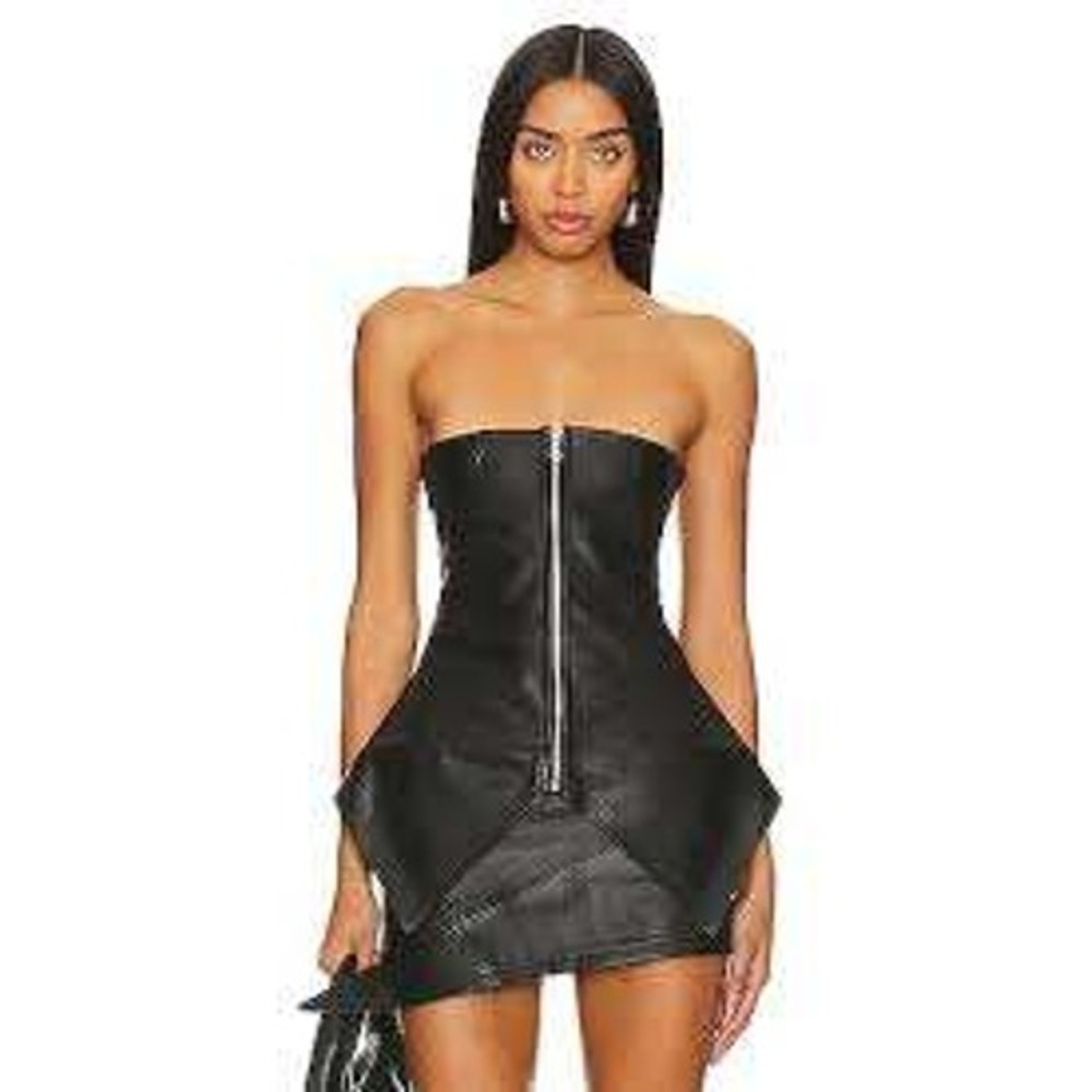 Leather Corset Top Women Small Black Excellent Strapless Peplum Zip Front